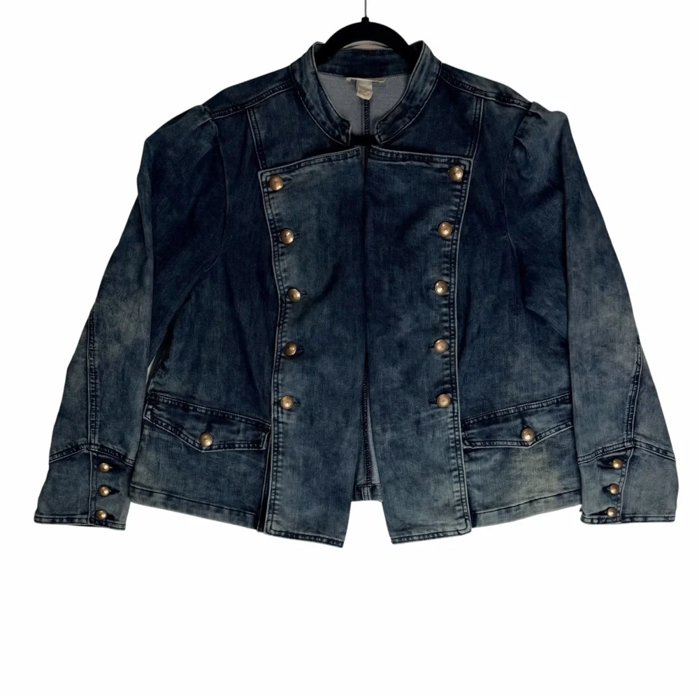 Indigo Thread Co Denim Military Jacket | Button Detail | Blue Jean Jacket - 1X